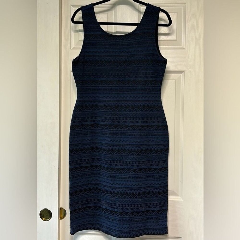 Blue and Black Midi Bodycon Dress, Size L